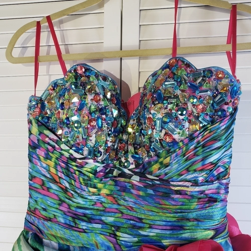 Jovani Unique High Low Print Prom Dress , Size 4